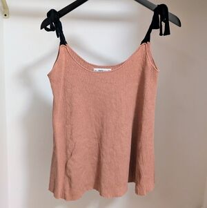 Zara rib knit tank top with black bow tie straps - Dusty pink-  size medium